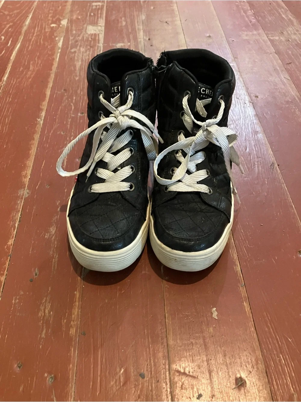 Skechers Kids Black Quilted High-Top Sneakers with White Laces